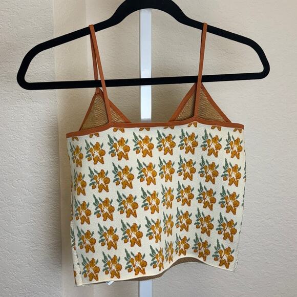 Zara Womens Sweater Cardigan Cream Orange Camisole Flower Two Piece Medium - Picture 5 of 8